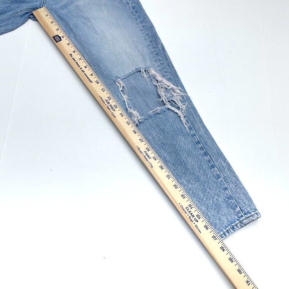 American Eagle High Rise Mom Jeans Light Wash Distressed Cotton size 0 length 27 - Picture 5 of 9